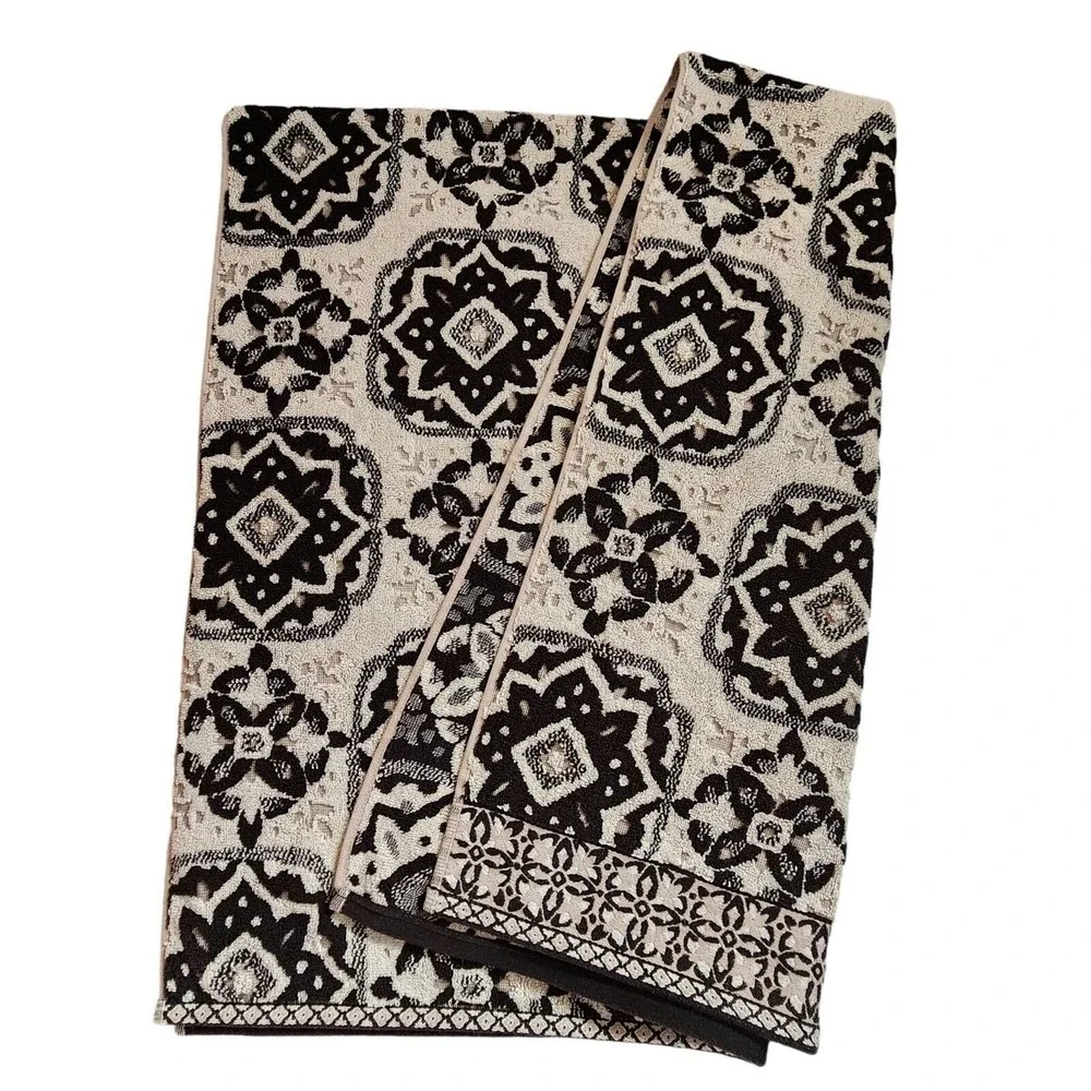 Peri Home Moroccan Tiles 6pc Cotton Towels Black Beige Set 2 Bath 2 Hand 2 Tip